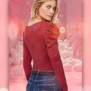 FREE PEOPLE Penelope Pleated Ruffle Puff Stripe T-Shirt